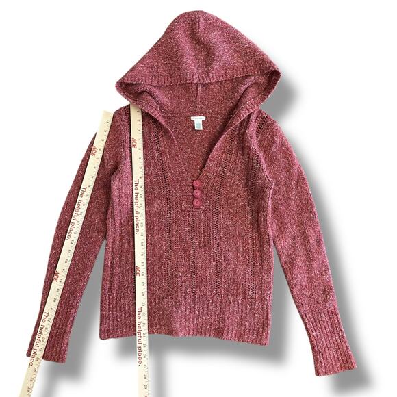 Maurices Y2K Marled Knit Hoodie Sweater Pink Pullover w/ Buttons Large - Picture 4 of 6